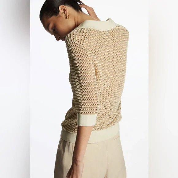 COS Mesh Crochet Polo Shirt Top S NWOT - Picture 3 of 11